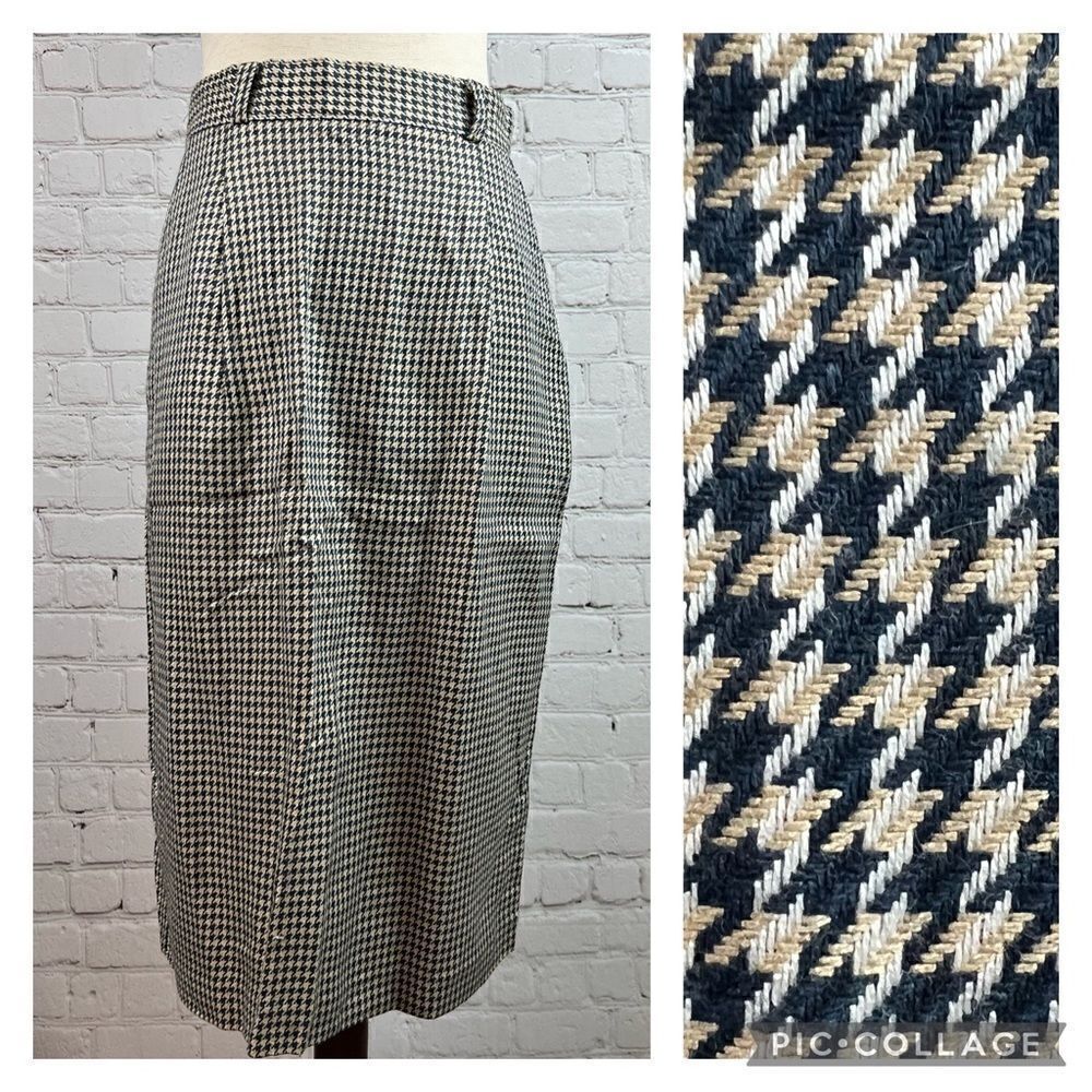 Vintage 70s Houndstooth Pencil Secretary Skirt Union Made by Designer Michelle 6